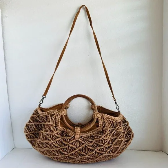 Sold.  Free People Brown Point Break Macrame Multi-Way Bag - Picture 5 of 12